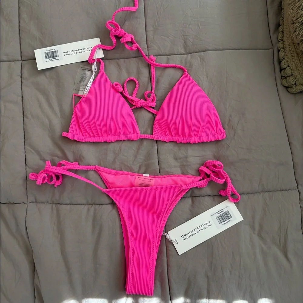 White Fox By the Pool Bikini Set in Neon Pink - Picture 1 of 3